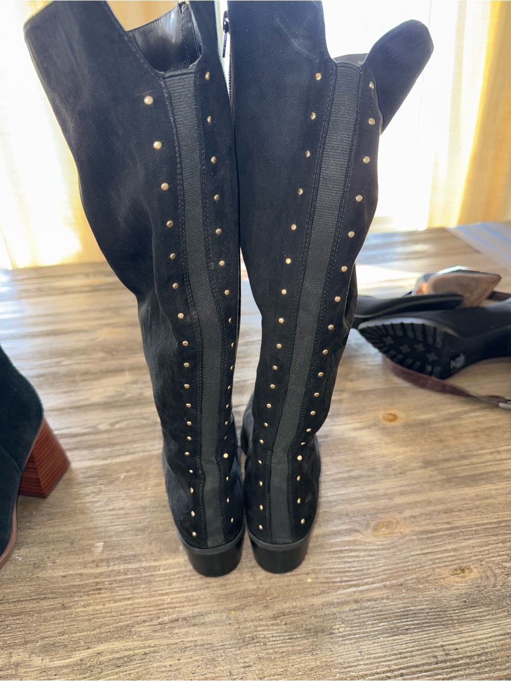 Black Studded Knee-High Women's Boots